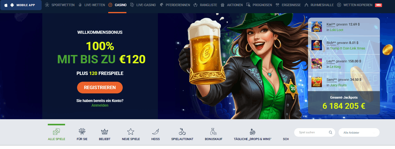20bet Casino bonus – 100% tot 120€ + 120 gratis spins