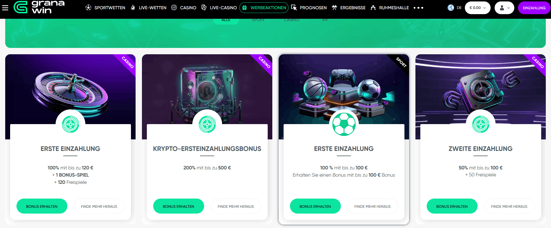 Granawin Casino welkomstbonus – 150% tot 750€ + 170 gratis spins