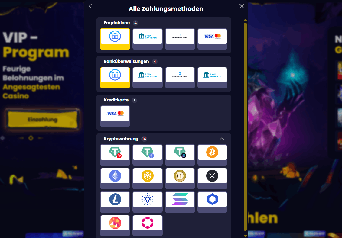 Einzahlung bei SlotsGem Casino – Zahlungsmethoden und Mindesteinzahlung