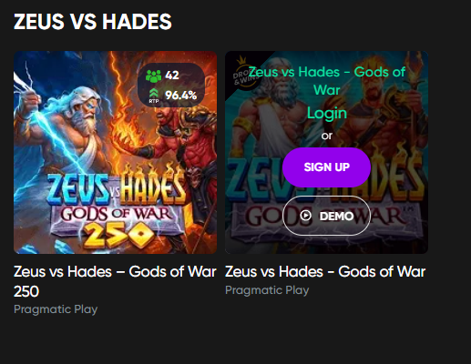 Vom Zeus vs Hades Demo-Modus zum Echtgeld-Spiel wechseln